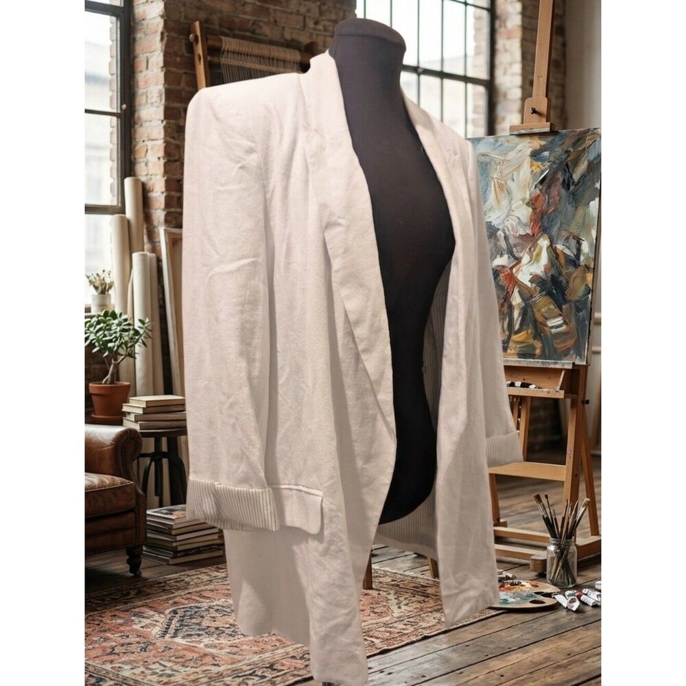 Elie Tahari White Open-Front Linen Blend Blazer